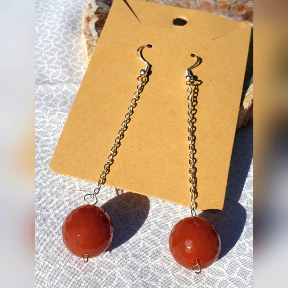 Carnelian Dangle Earings Faceted Handcrafted - Picture 1 of 3